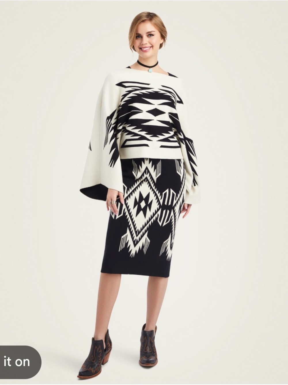 Ariat Cream and Black Aztec-Pattern Knit Sweater set